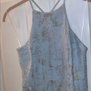 Light Blue/Gold Fit-and-Flare Open Back dress